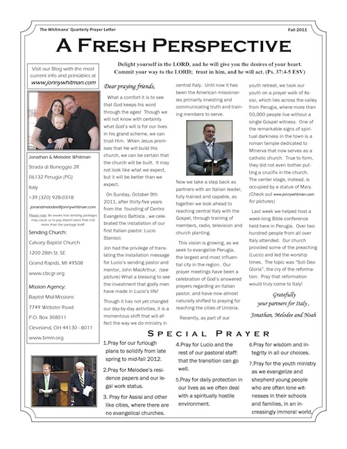 Whitmans Fall 2011 Prayer Letter